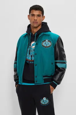 BOSS x NFL water-repellent bomber jacket with collaborative branding