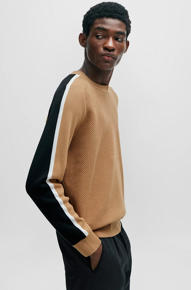 Cotton sweater with color-blocking and mesh detail