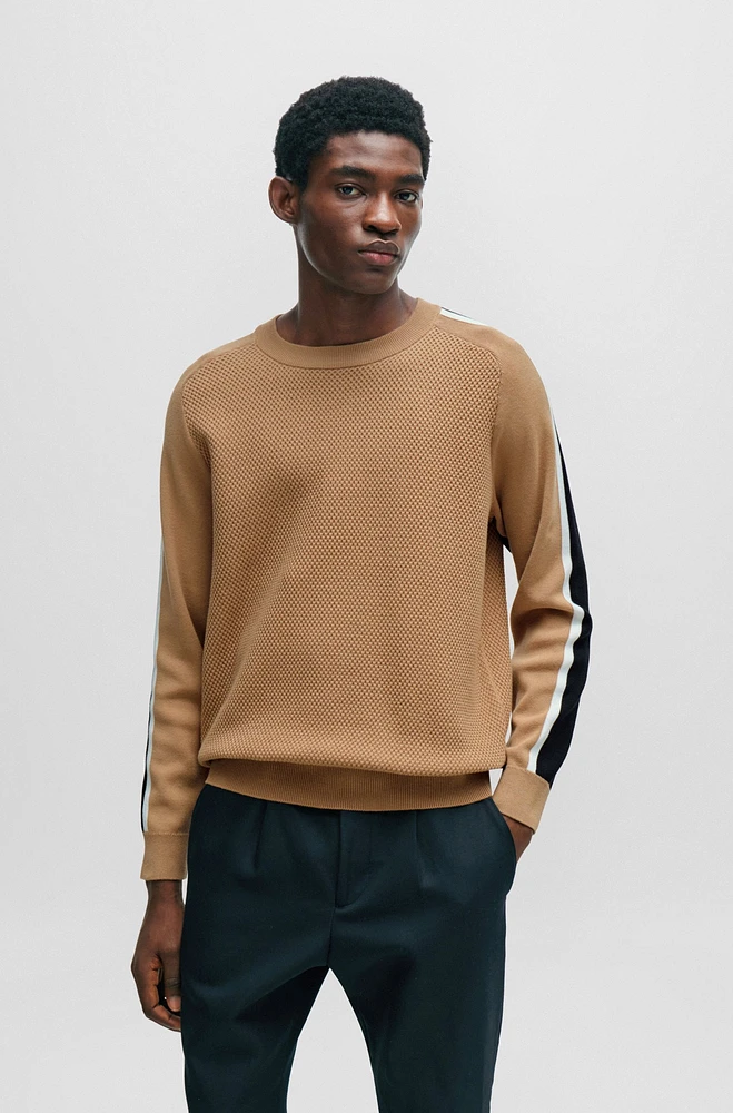 Cotton sweater with color-blocking and mesh detail