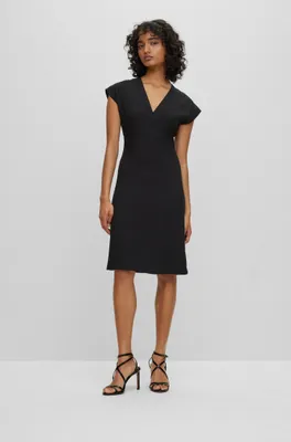 Slim-fit V-neck dress with cap sleeves