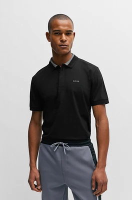 Stretch-cotton polo shirt with 3D-stripe collar