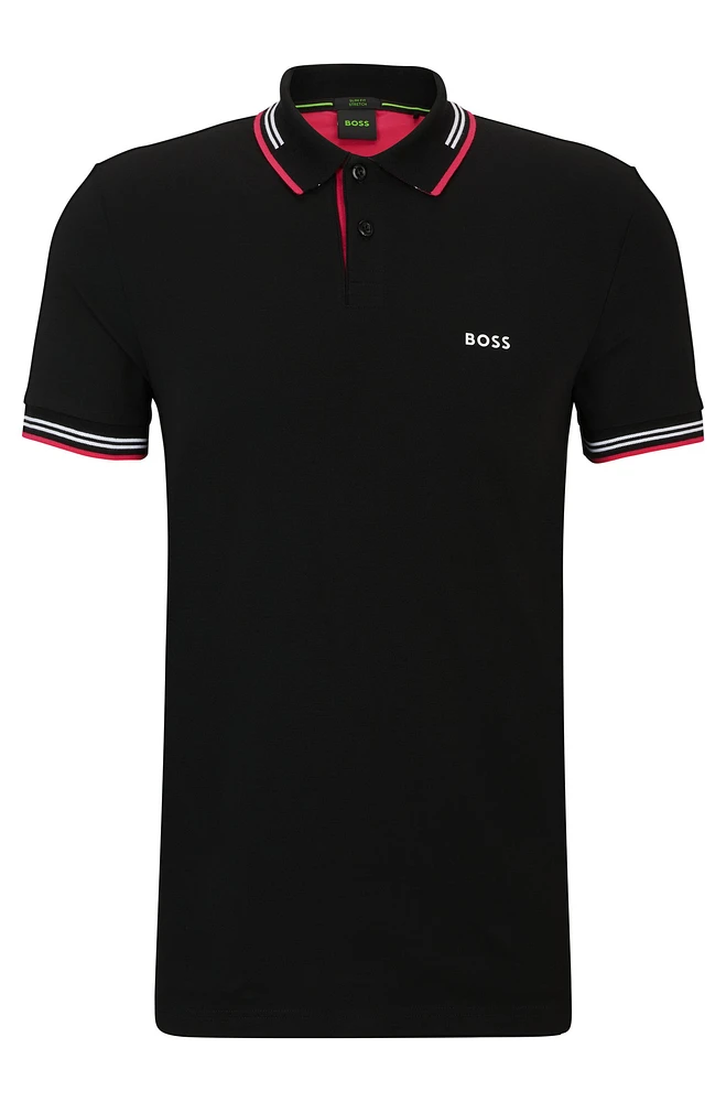 Stretch-cotton slim-fit polo shirt with branding