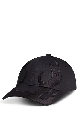 Flame-embroidered cap in cotton twill