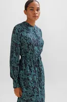 Abstract-printed dress with drawcord waist
