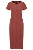 Slit-front business dress with gathered details