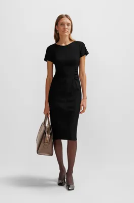 Short-sleeved business dress with gathered details