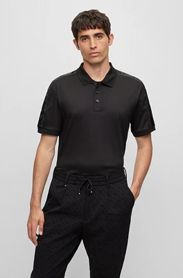 BOSS - Interlock-cotton polo shirt with structured trims Black