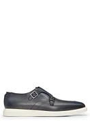 Leather monk shoes with contrast outsole and double strap