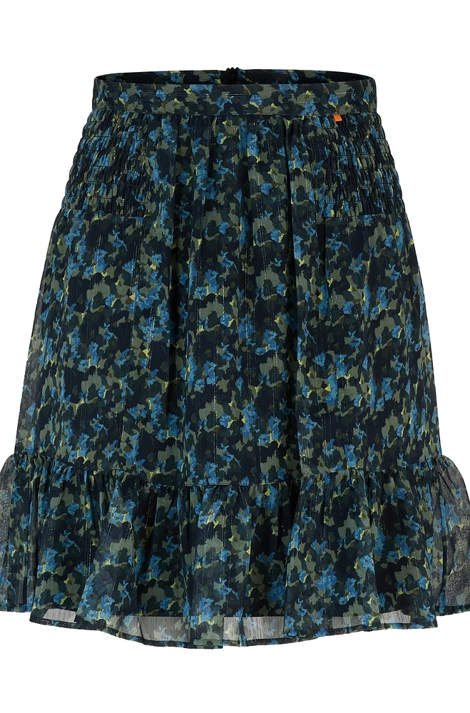 Seasonal-print mini skirt with volant hem