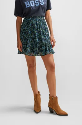 Seasonal-print mini skirt with volant hem