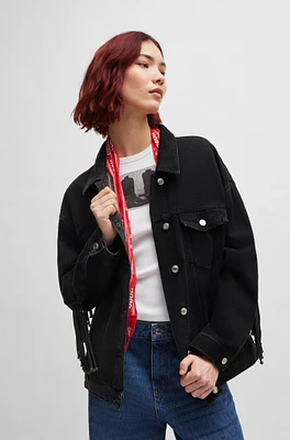 Oversize-fit jacket black denim with fringing