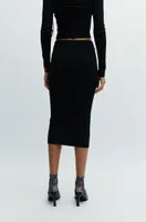 Ribbed-knit midi skirt with button front
