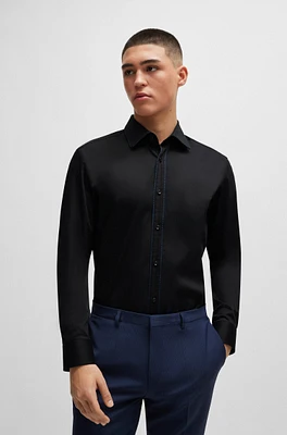 Slim-fit shirt stretch-cotton satin with piping