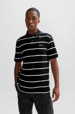 Relaxed-fit cotton-piqué polo shirt with horizontal stripes