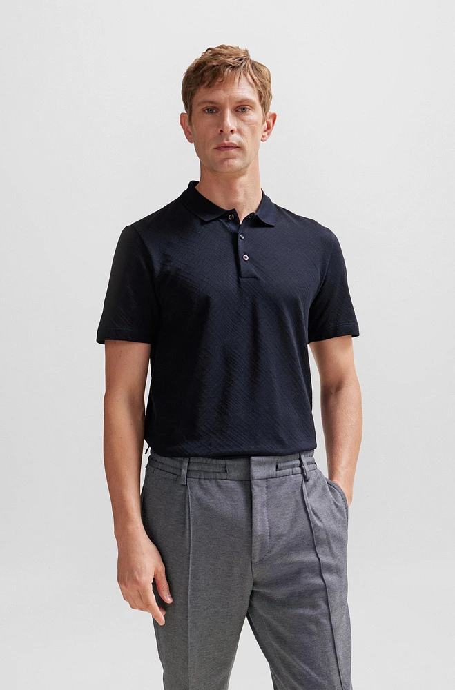 Geometric-pattern polo shirt cotton and silk