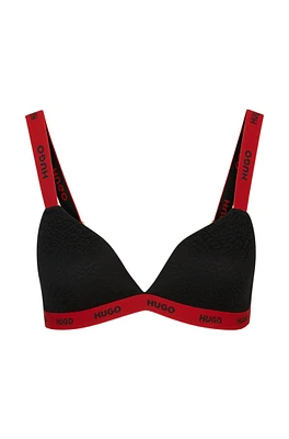 Lace triangle bra with contrast branded trims