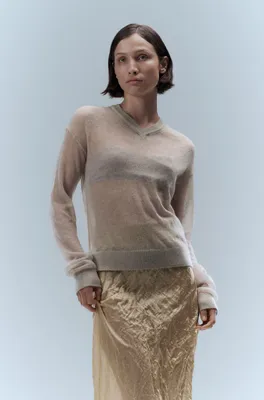 BOSS - V-neck sweater a sheer knit Light Beige