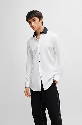 Slim-fit shirt with contrast Kent collar