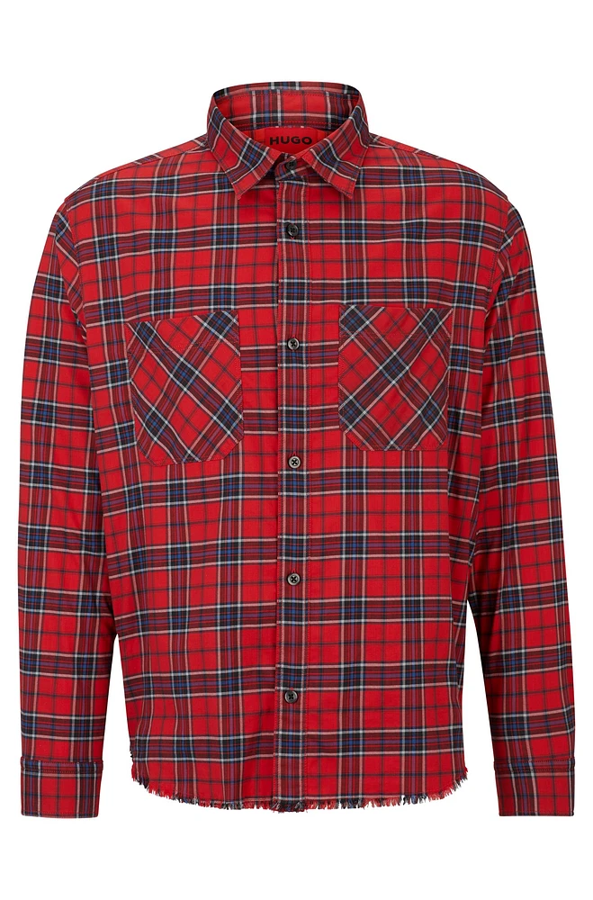 Camisa oversize fit de algodón elástico a cuadros