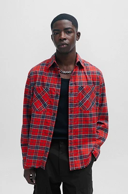 Oversize-fit shirt checked stretch cotton