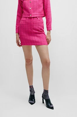 Hardware-trimmed mini skirt bouclé fabric