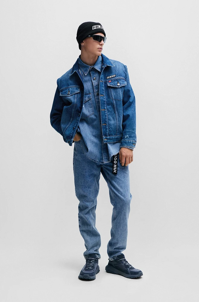 Oversize-fit denim shirt with flap chest pockets