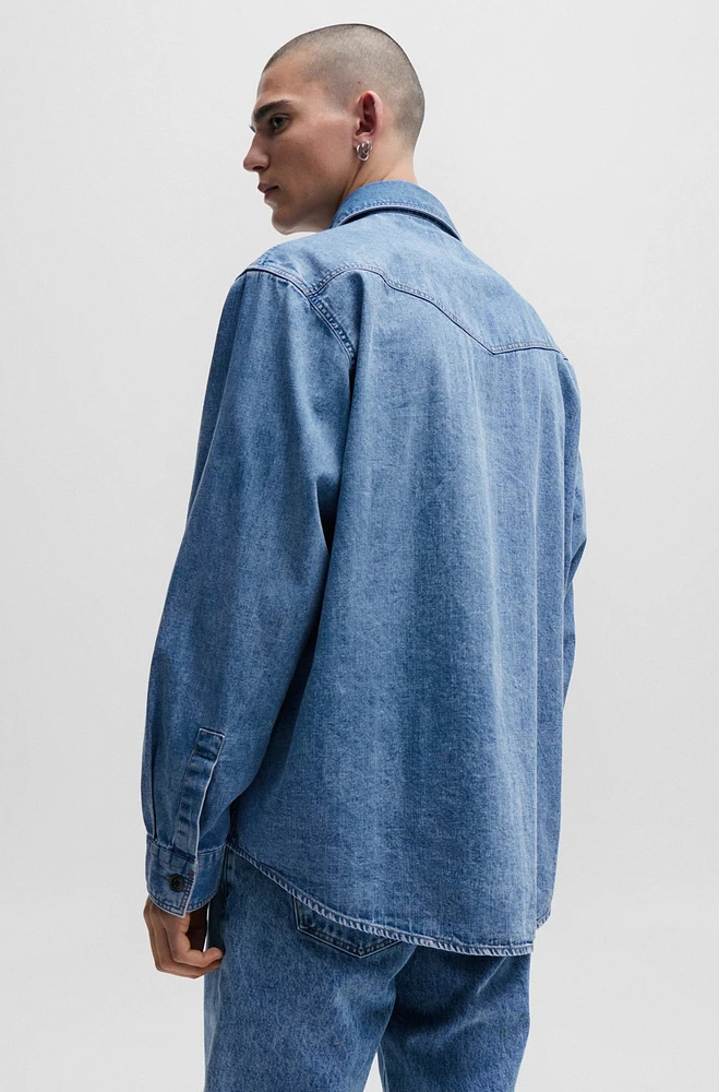 Oversize-fit denim shirt with flap chest pockets