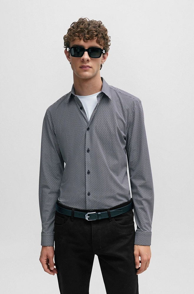 Slim-fit shirt printed performance-stretch fabric