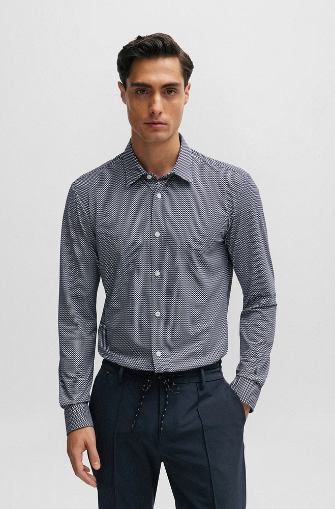 Slim-fit shirt geometric-printed performance-stretch material