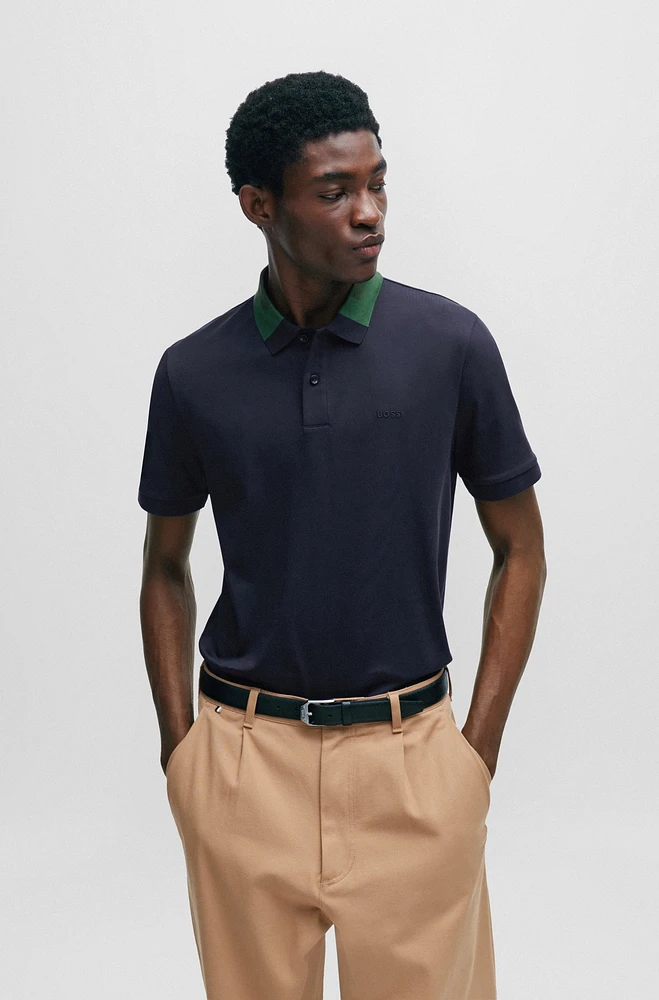 Interlock-cotton slim-fit polo shirt with colour-blocked collar