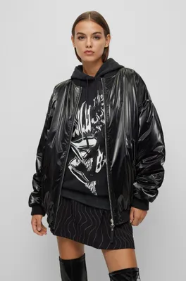 HUGO x Bella Poarch relaxed-fit vinyl-effect jacket