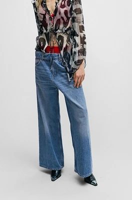 Oversize-fit wide-leg jeans mid-blue denim