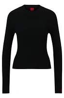 Rib-knit sweater with mock neckline and logo label