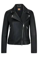 Regular-fit leather jacket with asymmetric zip