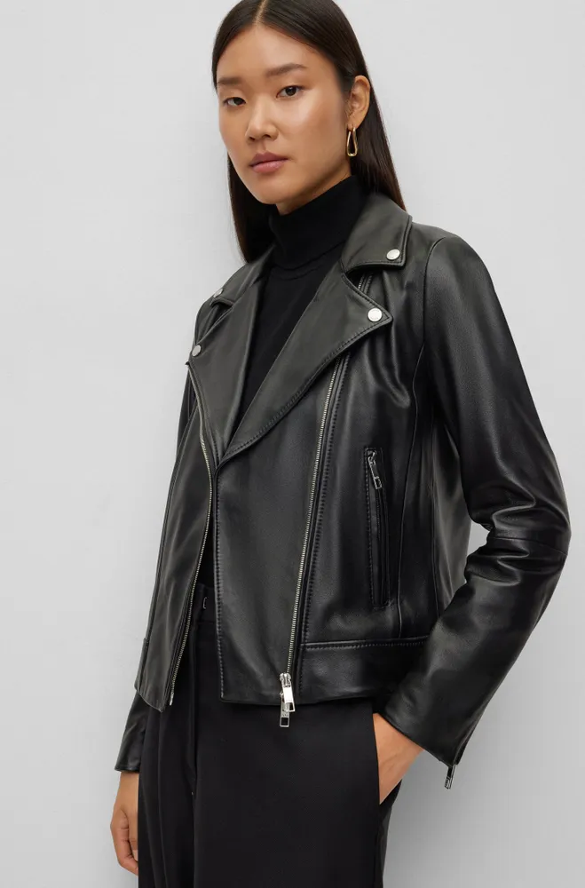 Regular-fit leather jacket with asymmetric zip