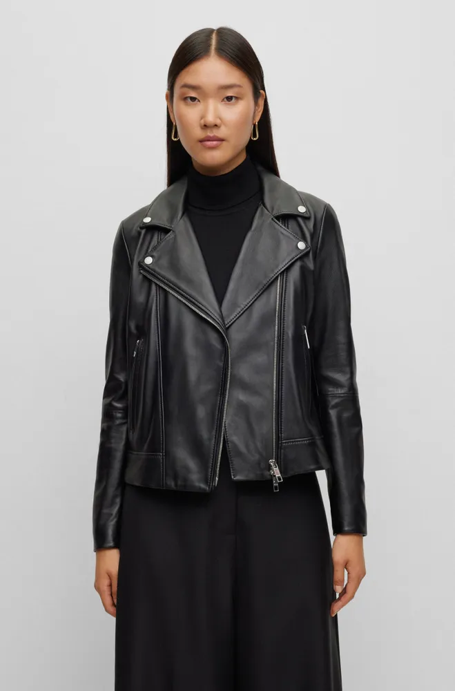 Regular-fit leather jacket with asymmetric zip