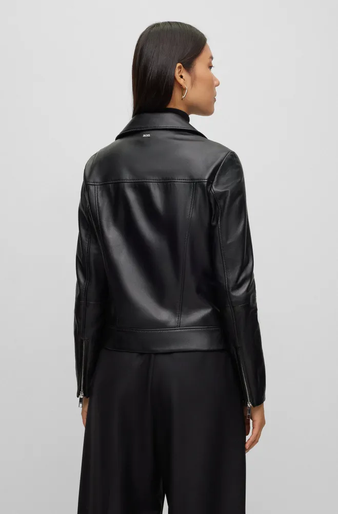 Regular-fit leather jacket with asymmetric zip