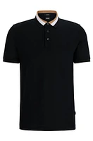 Mercerized-cotton polo shirt with signature-stripe collar