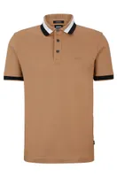 Mercerized-cotton polo shirt with signature-stripe collar