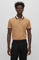 Mercerized-cotton polo shirt with signature-stripe collar