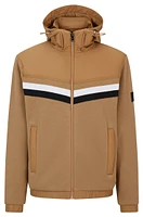 Mixed-material zip-up hoodie with signature-stripe detail