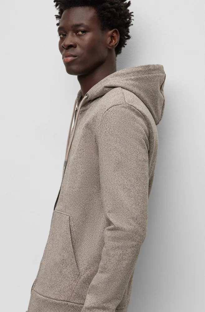 BOSS Regular-fit zip-up hoodie mouliné French terry