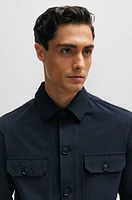 BOSS - Relaxed-fit button-up overshirt stretch material Dark Blue