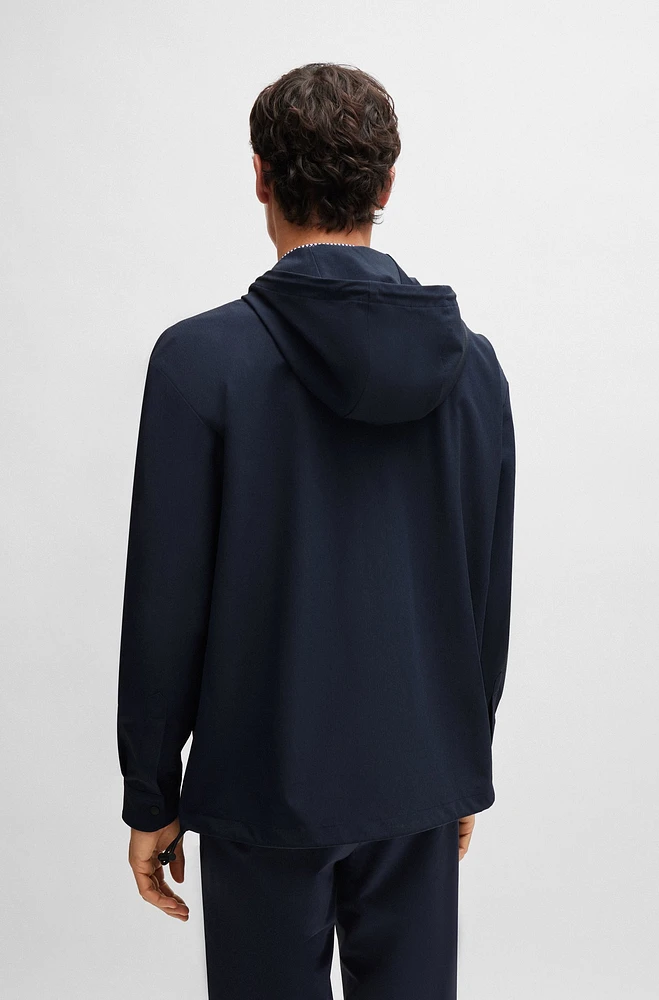 Zip-up relaxed-fit hooded shirt stretch fabric