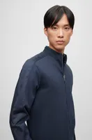 BOSS - Zip-up sweatshirt mercerized cotton with insert details Dark Blue