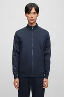 BOSS - Zip-up sweatshirt mercerized cotton with insert details Dark Blue