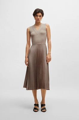 Mixed-material dress with plissé skirt