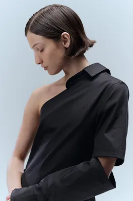 One-shoulder shirt dress cotton poplin