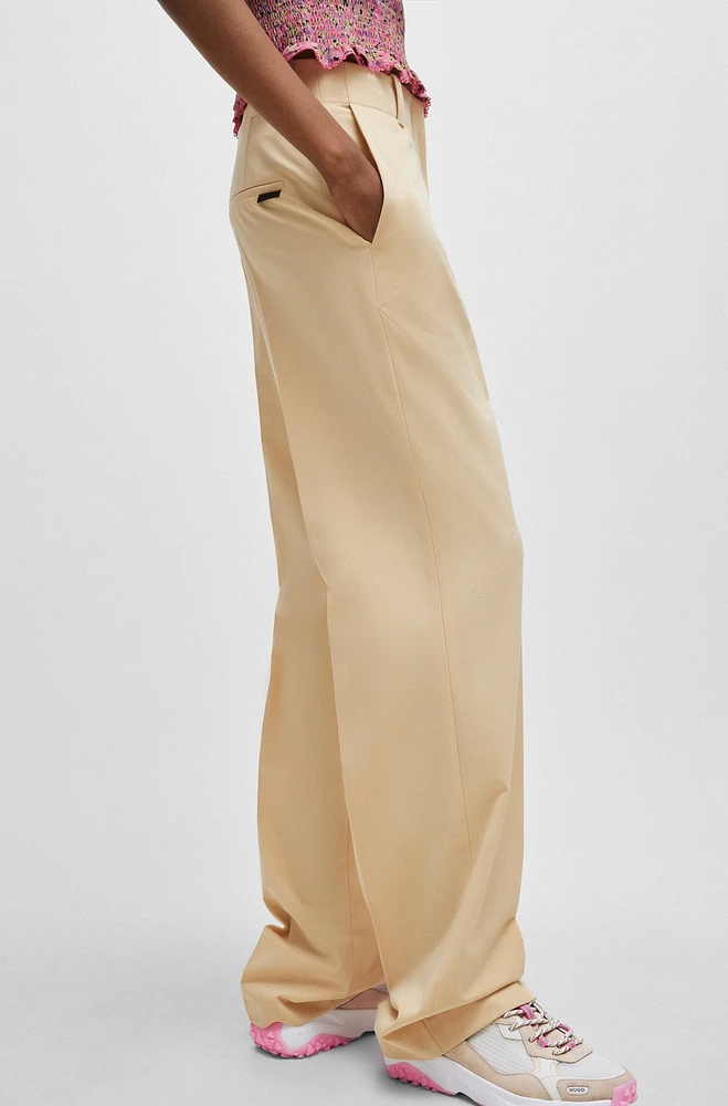 Regular-fit trousers stretch fabric with wide leg