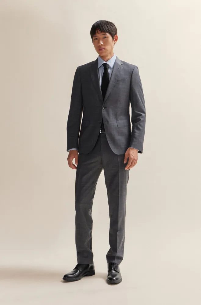 Slim-fit suit checked stretch wool